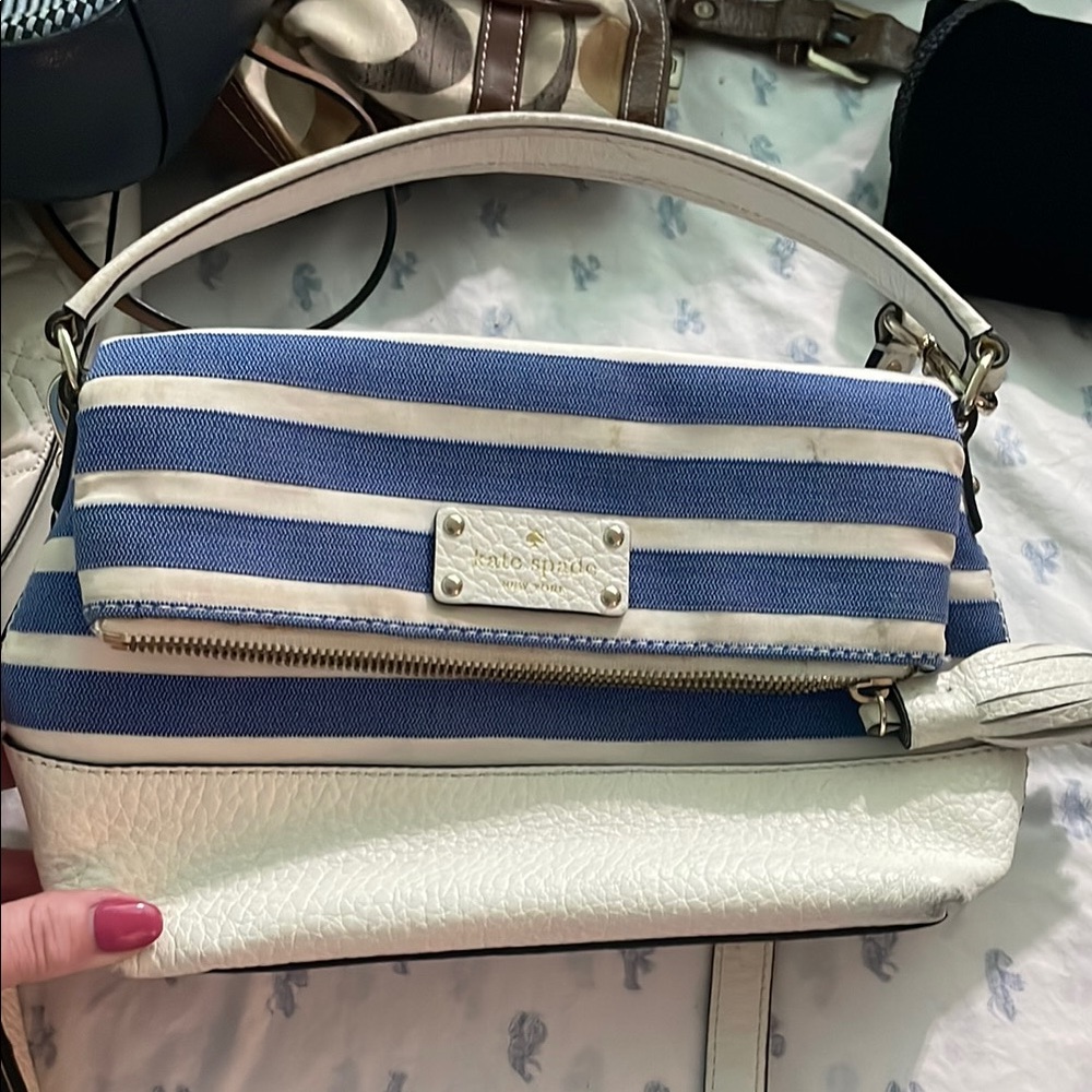 Kate Spade Blue and White Shoulder Bag with Nautical Stripes